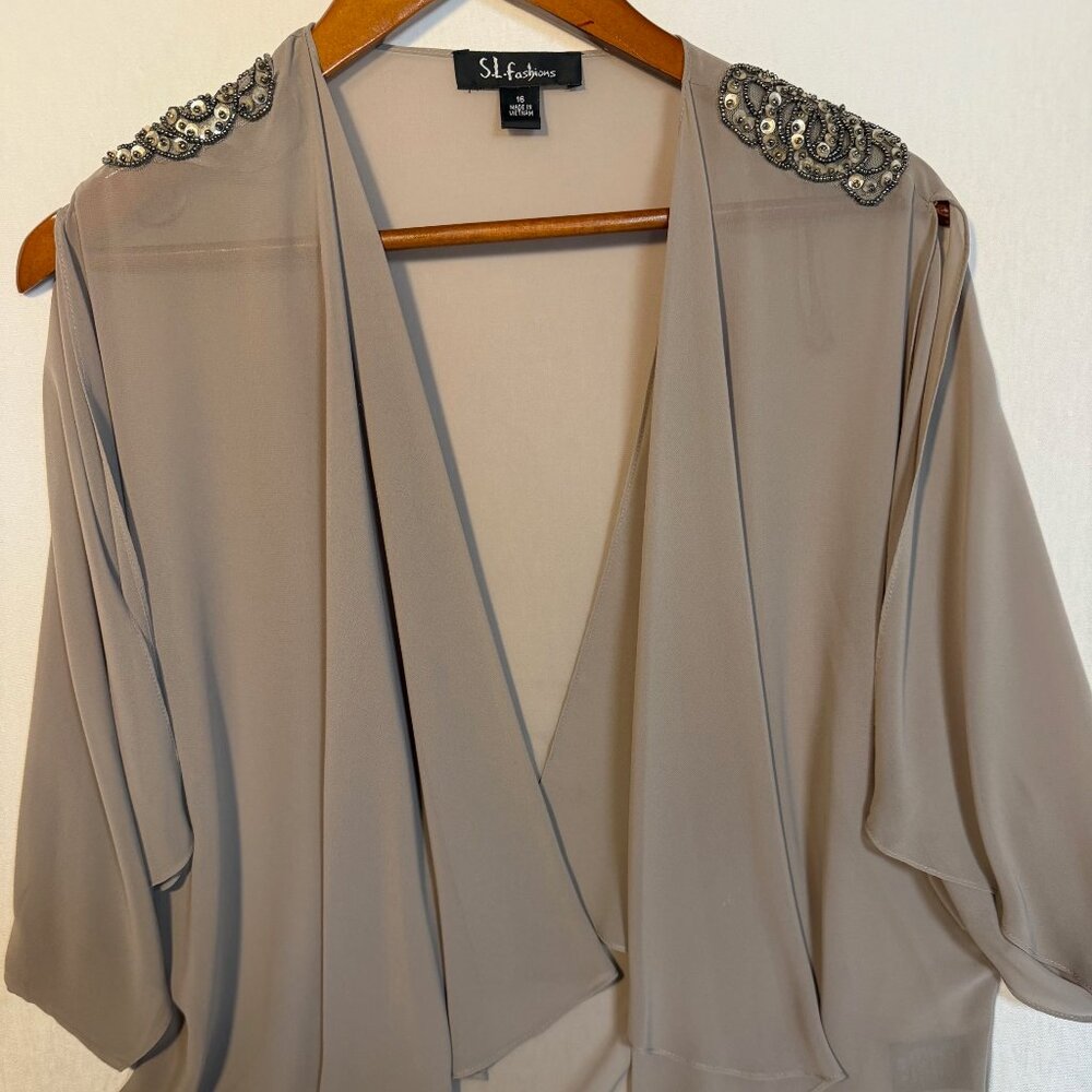 SL Fashions Beaded Shawl Wrap Womens 16 Evening Formal Wedding Sheer